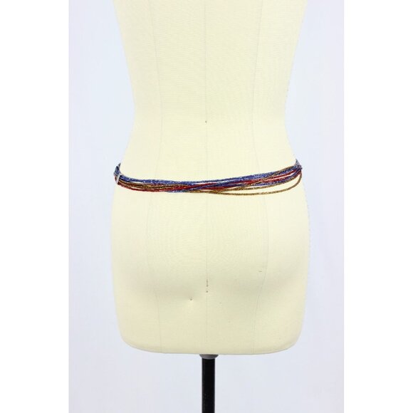 Vintage SANDY DUFTLER DESIGNS White Leather Beaded Chain Skinny Belt - Picture 9 of 10
